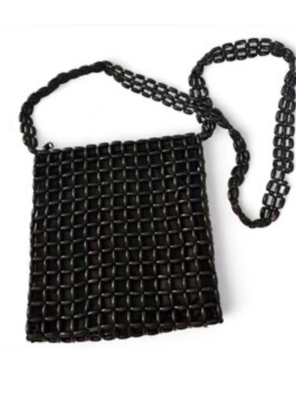 Vintage 1960s Black Wooden Bead Crossbody Purse
Boho Retro Bag